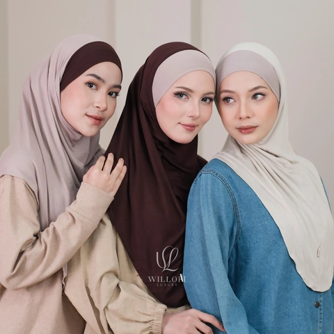 Sakura Baru - Sakura Baru X Willofi - Hijab Larissa Two Tone Instan Tali Bandana Bahan Rayon All Size