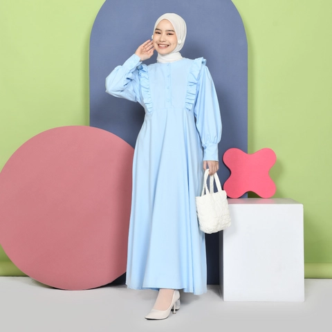 Mybamus - Mychela Ruffle Dress - Dress Kancing - Dress Panjang Kekinian - Dress Kondangan