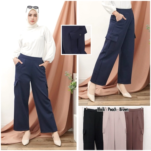 Syahrinda [TA] - Celana Kulot Cargo Mangosticky Jumbo Bigsize Scuba Pants Premium Stretch