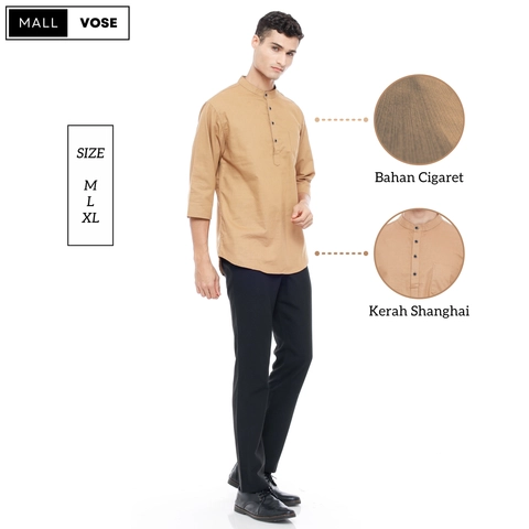MALLVOSE - Kemeja Pria Lengan 3/4 MV03 Kasual Brown Premium Dewasa