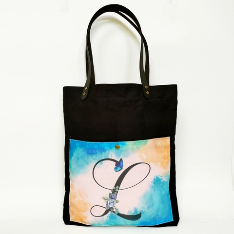 Dewani - Dewani Totebag Hitam ALP-HS-L Tas Kanvas Seri Alphabet