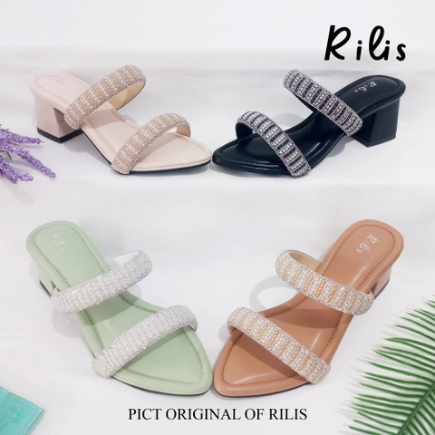 Rilis - Sandal Wanita Milea Tali Permata hak 5 cm (Rilis 45)