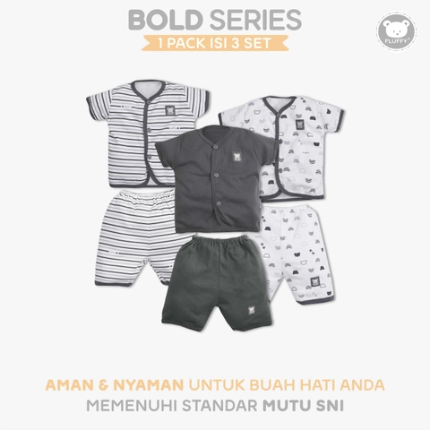 FLUFFY - FLUFFY Setelan Baju Pendek Pendek BOLD (Isi 3Psng) SBD3SB CHA SML