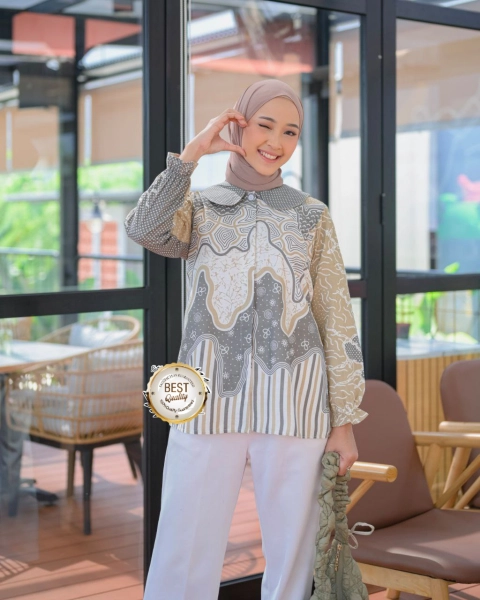 Khisna collection - New blues wanita kerja modern batik santika