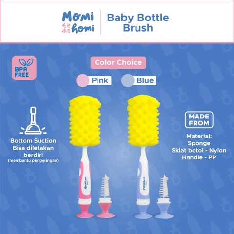 MOMI HOMI 03 Pembersih Botol Dot 2 in 1 Baby Bottle Soft Brush Sikat Sponge