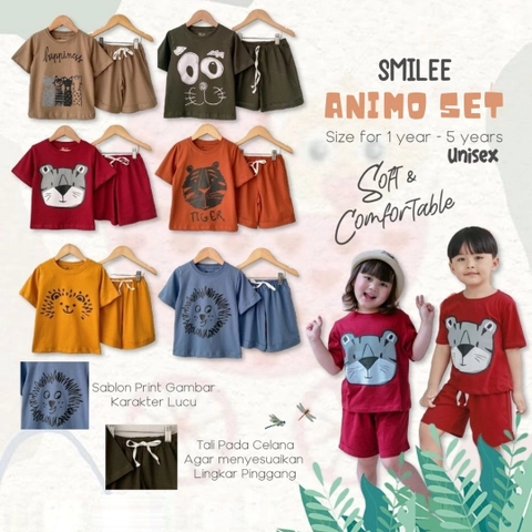 Smilee - Animo Setelan Anak Unisex Kaos Katun Combed