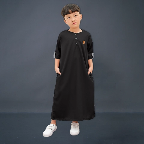 Kawan Muslim - Baju Jubah Gamis Anak Laki Lengan Pendek Premium Polos Hitam Size 1 Sampai 14 Tahun