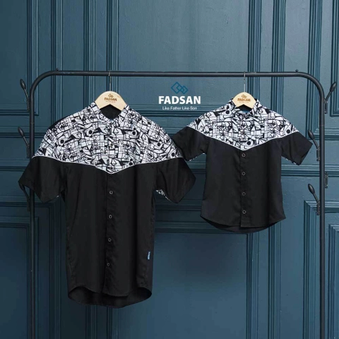 FADSAN - Kemeja Batik Lengan Pendek Ayah & Anak Warna Black - New Emran Series