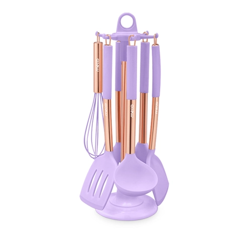 Homespira - 6 in 1 Spatula Set With Storage Rack Irish Lilac