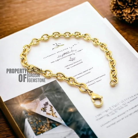 CENTRAL GROSIR GEMSTONE - Gelang Titanium Asli Anti Karat Rantai Emas Gold Pria Wanita Keren