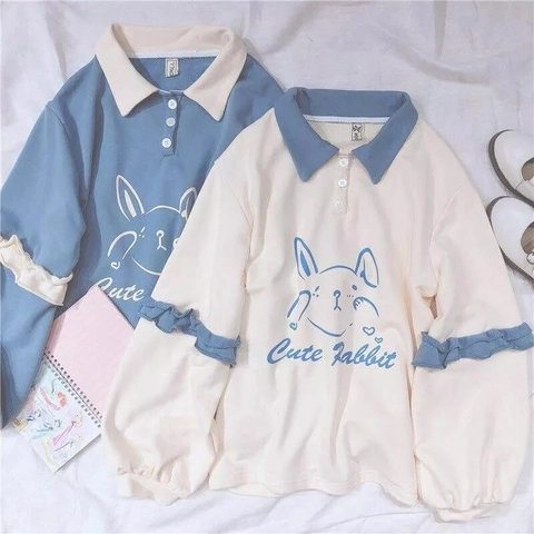 ALUS - Sweater Wanita Colar Cute Rabbit Bahan Fleece