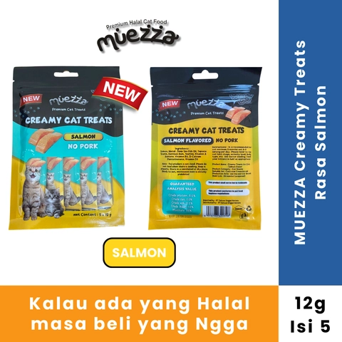 Muezza - Muezza Snack Kucing Basah Creamy Treats Rasa Salmon 12 gr - Isi 5
