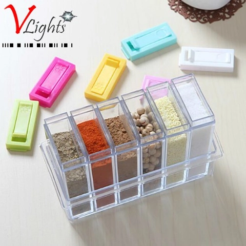 V Lights - Promo - Tempat Bumbu Dapur Kotak 6 In 1 Seasoning Set Multicolour 6in1