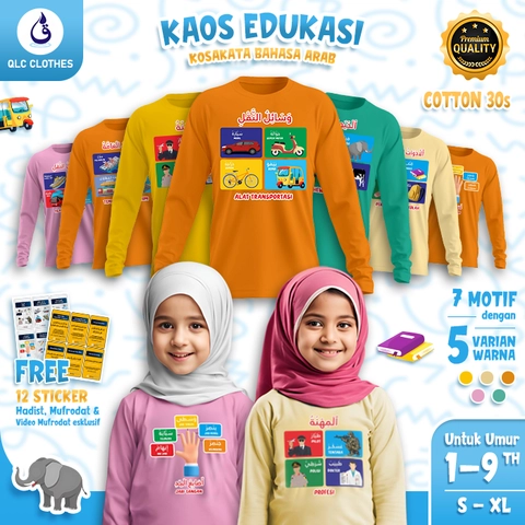 QLC Clothes - Kaos Edukasi Anak Kosakata Bahasa Arab Motif Jari Tangan Series Lengan Panjang