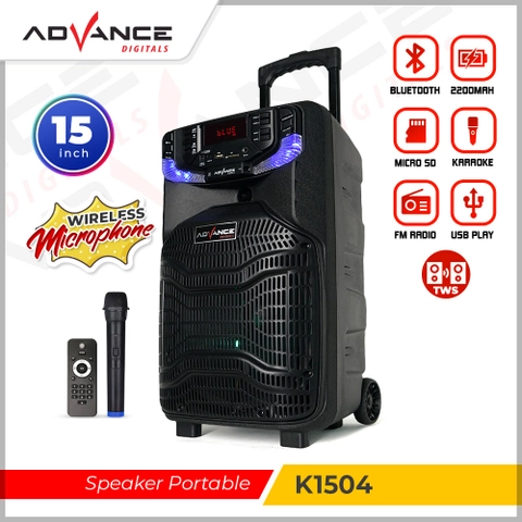 Advance Digitals Indonesia - Speaker Meeting Bluetooth K1504 Salon Aktif 15 inch Gratis 1 Mic Wireless