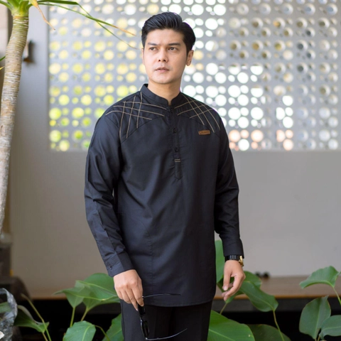 Kois Batik - Baju koko pria dewasa baru lengan panjang untuk semua acara bisa motif Arbani hitam