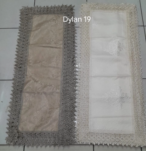 Dylan 19 [TA] - Taplak Meja Tamu Bordir Organdi 40x100 Abu tua/Cream