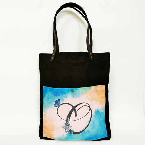 Dewani - Dewani Totebag Hitam ALP-HS-O Tas Kanvas Seri Alphabet