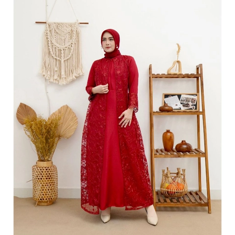 ALG Style - Maxi Dress Brukat Bordir Mutiara Maroon 24 pcs all size
