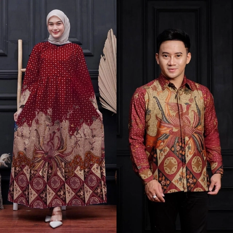 Kois Batik - Batik keluaraga gamis dan kemeja modern motif ayam marun