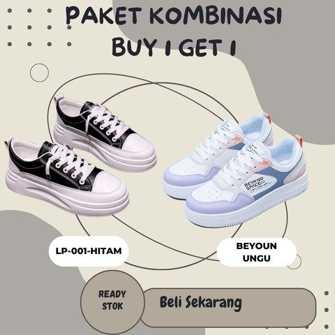 LUXIA - Paket Kombinasi Buy 1 Get 1 Sepatu Kets Sneakers Wanita Beyound Space & LP-001