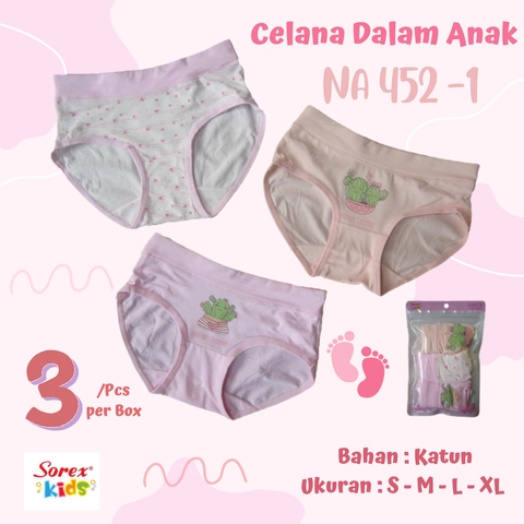 Sorex Kids NA 452 - 1 CD Anak Cewek / Celana Dalam Anak Perempuan 1 Box Isi 3 Pcs Bahan Extra Lembut