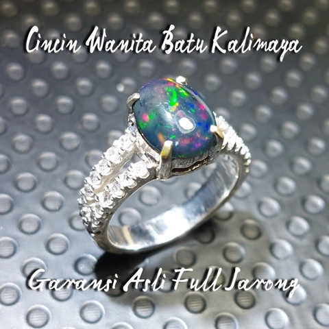 CENTRAL GROSIR GEMSTONE - Cincin Batu Permata Wanita Natural Black Opal Kalimaya Asli Ring Women