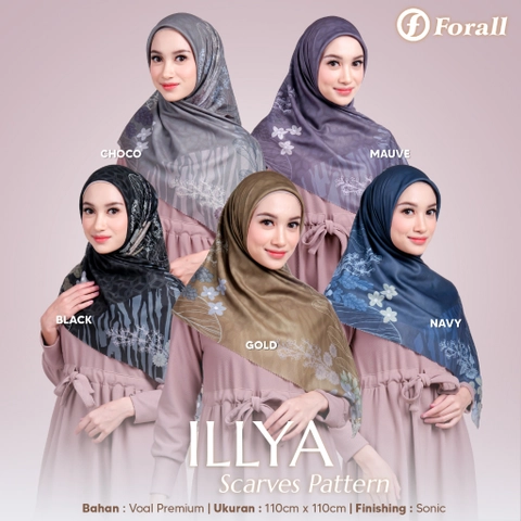 Forall - Jilbab Segiempat Voal Premium Digital Print Forall - ILLYA Logo Plat Gold