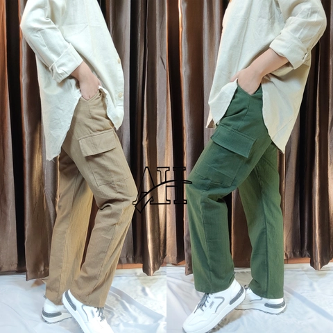 Amha Collection - CELANA KULOT CARGO WANITA JUMBO LINEN CRINKLE