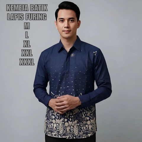 Kois Batik - Kemeja batik dilapisi furing sangat nyaman dipakai motif suteja navy