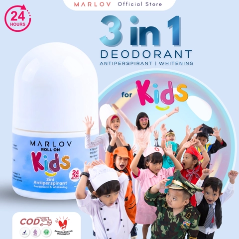 MARLOV Antiperspirant Deodorant Whitening Roll On KIDS Formula 25ml Menghilangkan Bau Badan Anak