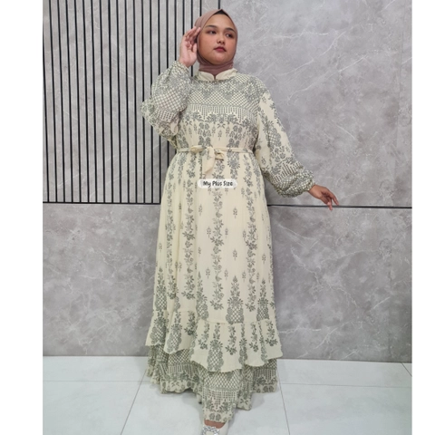 My Plus Size - Gamis Ceruty Etnic Plisket Wanita Jumbo 3884 / 3XL & 5XL