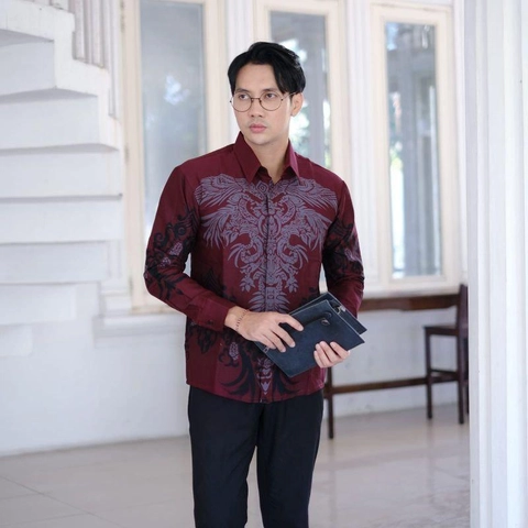 Khisna collection - Kemeja Hem batik dewasa Marouns marun bestseller terbaru