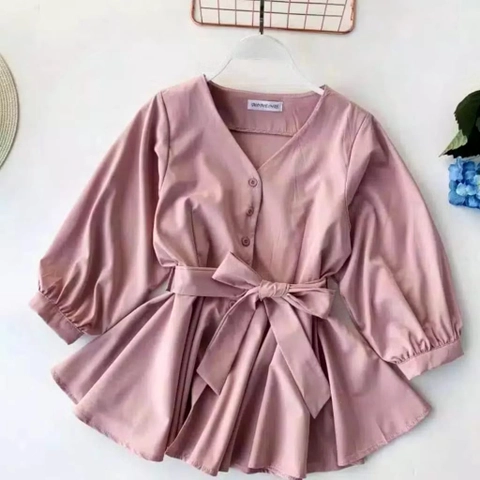 Muslim Clothing - Muslim Clothing-Sasha Top Blouse Waist Strap Plain Button Atasan Remaja Wanita Korean Style Premium