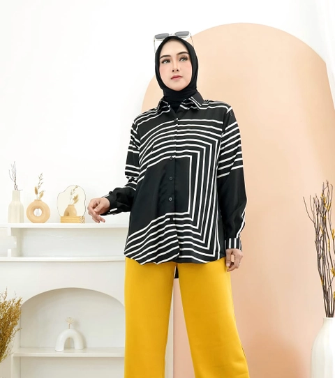 Syahrinda [TA] - Kemeja Atasan Wanita Line Diamond Standar to Bigsize Import