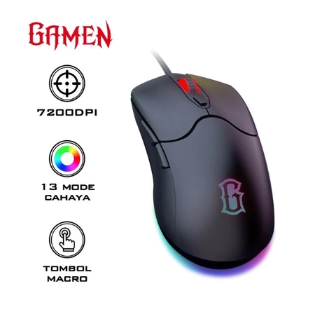 UTAMAMEGA - Mouse Gaming Macro Wired Kabel GM200 RGB 7200 DPI High Res Ori