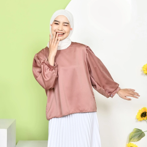 Mybamus - Shiny Balloon Blouse - Tops Wanita - Atasan Lengan Panjang
