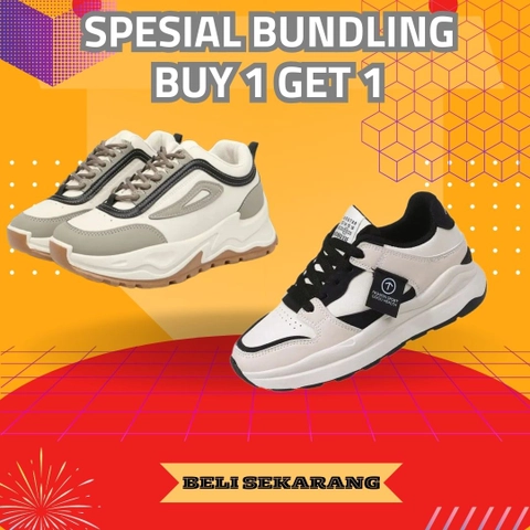 LUXIA - Paket Bundling Buy 1 Get 1 Sepatu Kets Sneakers Wanita KP-01 & GM-217