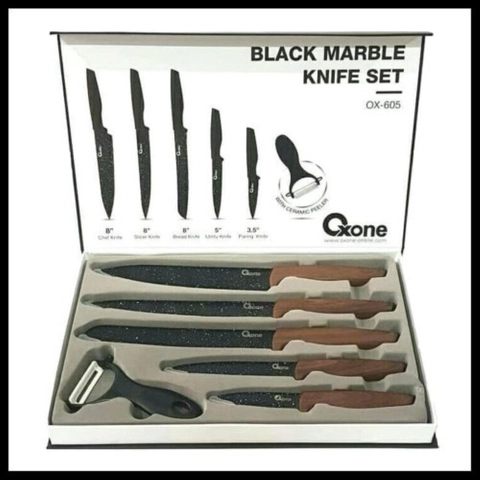 Mumtazqu Store - Oxone Set Pisau / Knife Set Black Marble 6 Pcs (OX-605)