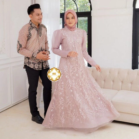 Rambe Batik Indonesia - Set Couple Rose Gold Gamis Premium Kemeja Lengan Panjang Kantor Kondangan