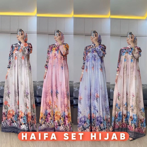 Khisna collection - Gamis drees Haifa wanita kekinian dewasa set hijab semotif