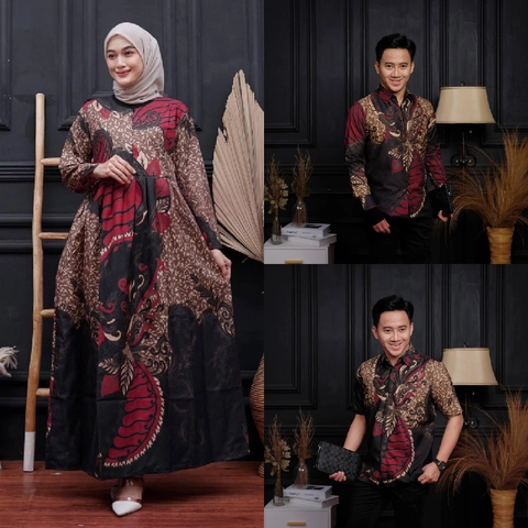 Kois Batik - Batik Coupel gamis kemeja dan hem bisa dipisah Motif sangkuriang merah