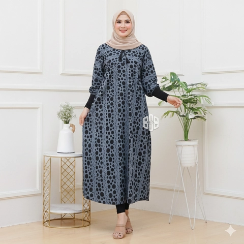 Disya.id - Dress Gamis Wanita Bahan Rayon Resleting Depan Polka Air